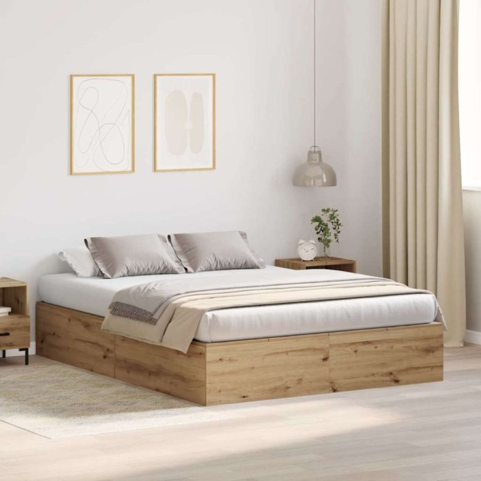 vidaXL Cadru de pat stejar artizanal 140 x 200 cm Lemn compozit