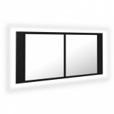 Dulap de baie cu oglindă și LED, negru, 100x12x45 cm, vidaXL