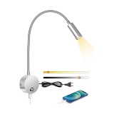 Lampă de citit, montată pe perete, lumină LED de perete, lampă de pat cu &icirc;ntrerupător, cu reglare tactilă a intensității și &icirc;ncărcare USB