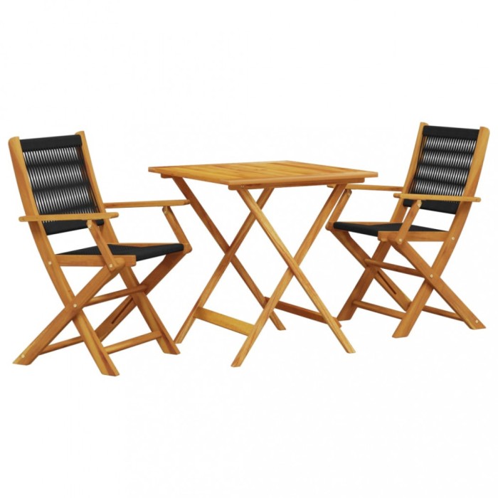 Set mobilier bistro, 3 piese, negru, polipropilena lemn masiv