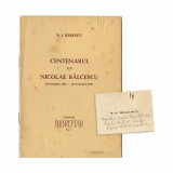 N. I. Herescu, Centenarul lui Nicolae Bălcescu, 1952 + carte de vizită cu dedicație pentru Majestatea Sa regele Carol al II-lea