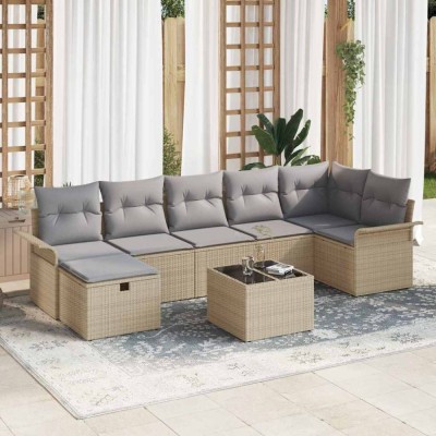 vidaXL Set de canapele pentru grădină cu pernă 8 pcs Bej Rattan poli foto
