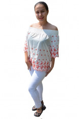 Bluza de vara lejera tip ie Andelia, model brodat cu flori rosii, nuanta alb foto