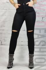 CL699RR-1 Blugi skinny cu talie inalta si taieturi la nivelul genunchilor