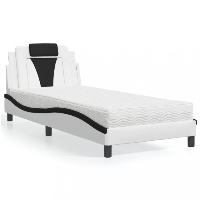 vidaXL Pat, Viana, cu saltea, alb și negru, 90x200 cm, piele ecologică 3208774