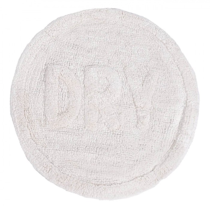 Covor Baie, Rotund, Bumbac, Relief Litere, Alb, 60cm