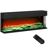 HOMCOM Șemineu Electric &Icirc;ncorporabil cu Efect de Flăcări 3D, Oprire Automată și Termostat, 127x26x50 cm, Negru | Aosom Romania