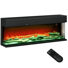 HOMCOM Șemineu Electric &Icirc;ncorporabil cu Efect de Flăcări 3D, Oprire Automată și Termostat, 127x26x50 cm, Negru | Aosom Romania
