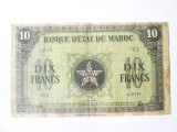 Rara! Maroc 10 Francs 1943,bancnota din imagini la cel mai mic pret