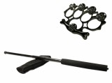 Cumpara ieftin Set Autoaparare: Baston Telescopic Negru 50cm, Box Rozeta Craniu - Otel, Husa Curea