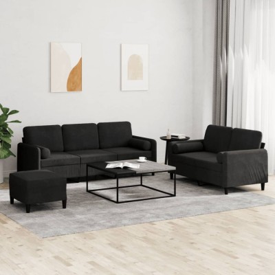 vidaXL Set de canapele cu perne, 3 piese, negru, catifea 3202049 foto