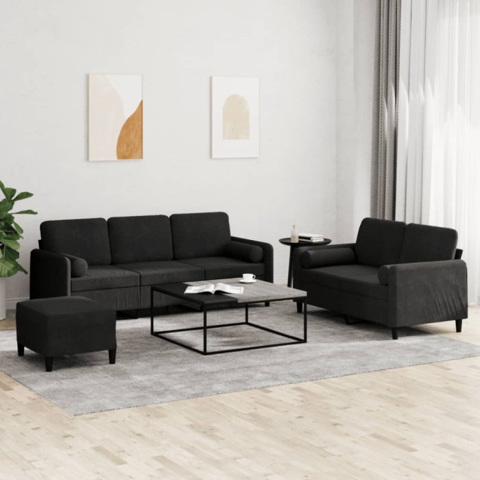 vidaXL Set de canapele cu perne, 3 piese, negru, catifea 3202049