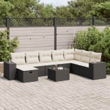 vidaXL Set mobilier de grădină cu perne, 9 piese, negru, poliratan 3325742