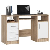 Birou ANA pentru calculator, cu 3 sertare si 1 usa, 124x52x74 cm, stejar sonoma si alb Household NewTrend