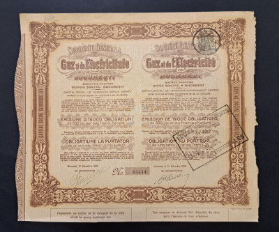 Obligatiune 1909 soc. de gaz si electricitate , titlu , actiune , actiuni foto