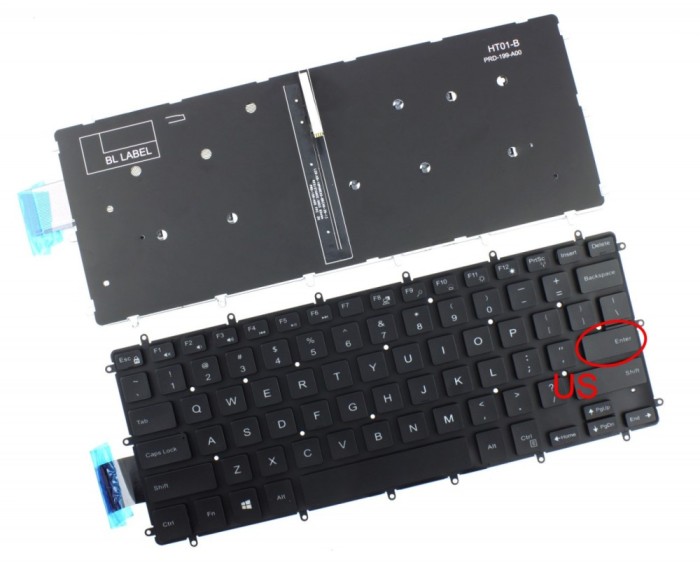 Tastatura Dell NSK-EB0BC iluminata layout US fara rama enter mic, NSK-EB0SW/C/U 0A iluminata layout US fara