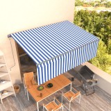 VidaXL Copertină retractabilă automat cu stor, albastru &amp; alb, 4x3 m