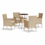 Cumpara ieftin Set bistro de gradina, 5 piese, cu perne, bej, poliratan