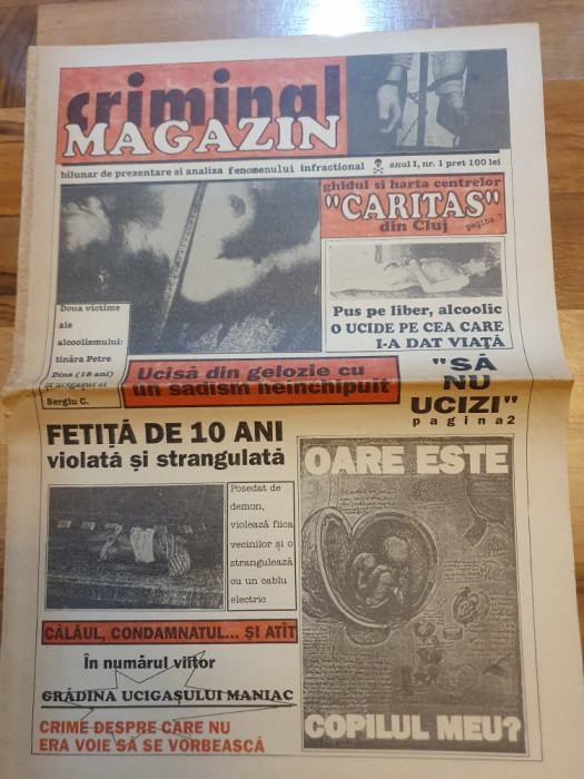 ziarul criminal magazin anii &#039;90 -anul 1,nr.1-prima aparitie