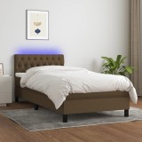 vidaXL Pat cu arcuri, saltea și LED, maro &icirc;nchis, 90x190 cm, textil