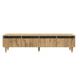 Comodă TV cu 4 sertare, din MDF și acril, 178x35x45 cm, Culoare naturală