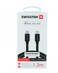 Cablu de date Swissten USB-C la Lightning Textil MFI 3A 1.2m Negru foto