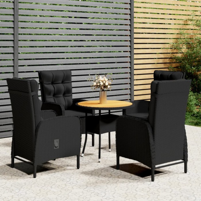 vidaXL Set bistro de grădină, 5 piese, negru, poliratan 3058553