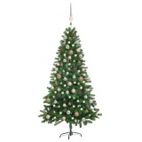 Cumpara ieftin Brad Craciun pre-iluminat cu set globuri, verde, 150 cm