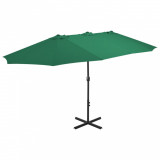 Umbrelă de soare de exterior, st&acirc;lp aluminiu, verde, 460x270 cm, vidaXL