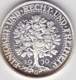 Monedă Germania 5 Reichsmark 1930 G stejar, rebatere modernă din 2001