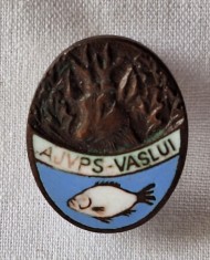 VASLUI - AJVPS - RSR, anii 1970, Insigna Vanatoare si Pescuit - piesa superba, rara