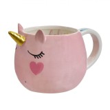 Cană Ceramică 3D, Unicorn, Roz, Capacitate 0,52L