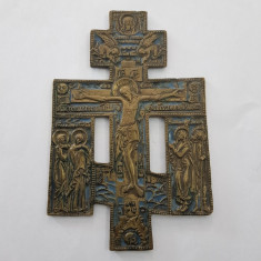 CRUCE-CRUCIFIX RUSESC(LIPOVENESC) DIN BRONZ CU EMAIL-SFARSIT DE SECOL 19- foto