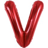 Balon folie metalizata litera v, flippy, 40 cm, umflati cu heliu sau aer, ambalaj individual, pai inclus, rosu