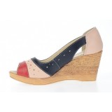 Pantofi dama cu platforma din piele naturala Bej Bleumarin Rosu - Model decupat S104