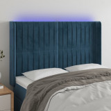VidaXL Tăblie de pat cu LED, albastru &icirc;nchis, 147x16x118/128cm catifea