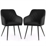 Set 2 Scaune Dining Catifea Neagra Matlasate Romburi Velto Akord Furniture Factory