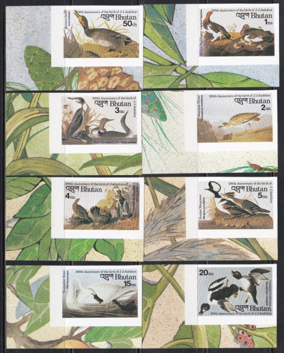 Bhutan 1985 - Păsări - 200 de ani de la nașterea lui John J. Audubon, NDT, MNH