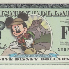 DISNEYLAND █ bancnota █ 5 Disney Dollars █ 2001 █ Mickey █ UNC █ necirculata