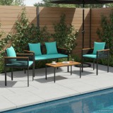 vidaXL Set de Mobilier pentru Exterior 4 pcs Negru și Turcoaz Ratan PE 42025230