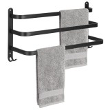 Suport prosoape pentru baie cu 2 sisteme de instalare, 3 brate, din aluminiu, 49x25cm, negru Household NewTrend