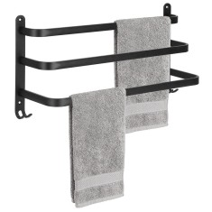 Suport prosoape pentru baie cu 2 sisteme de instalare, 3 brate, din aluminiu, 49x25cm, negru Household NewTrend