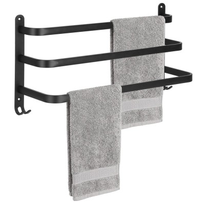 Suport prosoape pentru baie cu 2 sisteme de instalare, 3 brate, din aluminiu, 49x25cm, negru Household NewTrend foto