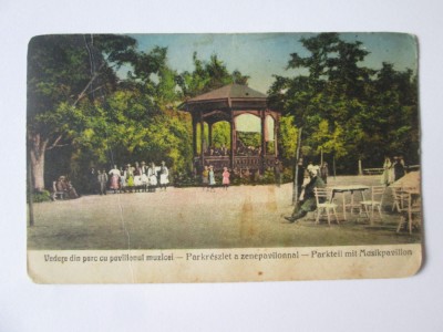 Rară! Carte poștala Buziaș(Timiș)-Pavilionul de muzica din parc,circulată 1929 foto