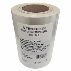 Folie termosudare pentru sigilat caserole PP, lipire ferma 190MM X 250 ML