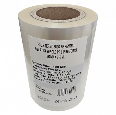 Folie termosudare pentru sigilat caserole PP, lipire ferma 190MM X 250 ML foto