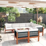 vidaXL Set mobilier grădină cu perne, crem, 10 piese, lemn masiv acacia
