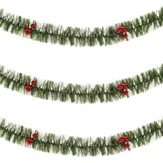 Beteală Crăciun Tinsel, Verde, Lungime 3m, Lățime 7cm, Cu Pomușoare.