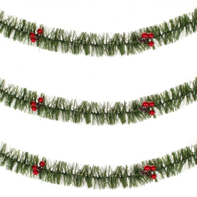 Beteală Crăciun Tinsel, Verde, Lungime 3m, Lățime 7cm, Cu Pomușoare. foto