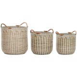 Set de Coșuri Home ESPRIT Alb Natural Iarbă de mare (3 Piese)